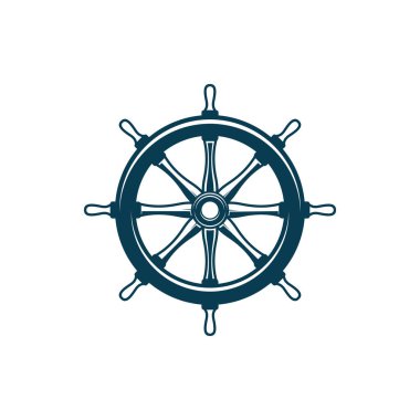 Boat control rudder isolated steering wheel monochrome icon. Vector steering ship wheel, marine navigation equipment. Seafarer handwheel or shipwheel with handles, vessel control object by captain