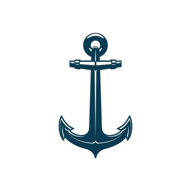 Anchor maritime symbol, naval coat of arms heraldry isolated monochrome icon. Vector ship anchor, nautical object mooring vessel to sea bottom. Marine navigation symbol, metal device hand drawn