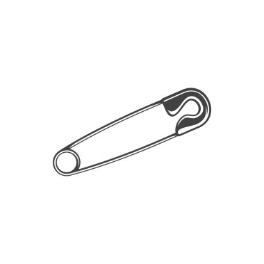 Closed safety pin isolated tailoring tool isolated monochrome icon. Vector sewing tool, regular safety-pin closeup. Safetypin, sew and tailor accessory with clasp. Cloth pin with spring mechanism