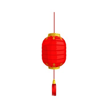 Traditional eastern ornamental paper lamp with tassel and golden decoration isolated icon. Vector CNY Chinese New Year holiday lamp. Lunar spring festival decorative lantern, prosperity symbol