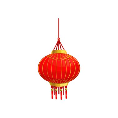 Hanging paper lamp isolated Chinese New Year lantern icon. Vector red lamp Oriental Spring Festival with ornament, golden decoration, asian lunar calendar holidays design. CNY, japanese korean lantern