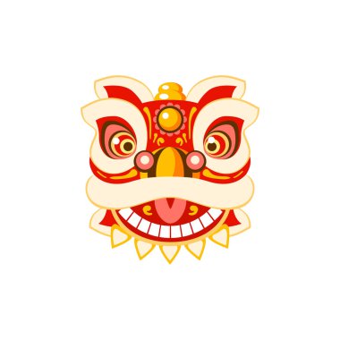 Chinese lion dance head, China Lunar New Year dragon mask. Traditional asian character, costume for holiday celebration, cartoon design element isolated on white background