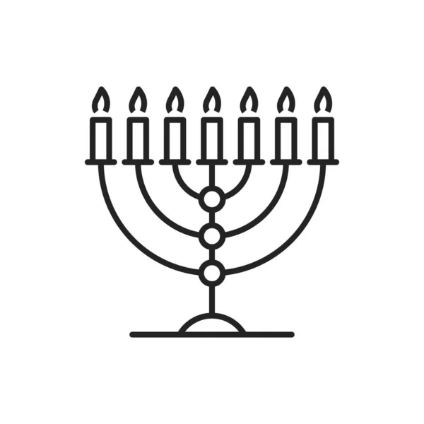 Seven Candles Hanukkah Menorah Isolated Line Art Vector Jewish Candlestick — Vettoriale Stock