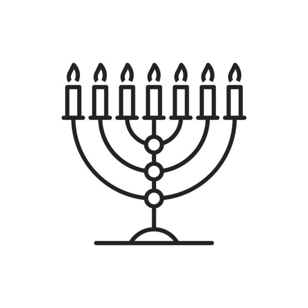 Семь свечей Ханука Менора изолированные линии искусства. Векторный еврейский подсвечник, иудаизм символ канделябры. Семь ветвей меноры, используемых в древнем храме в Иерусалиме. Ретро-канделябр