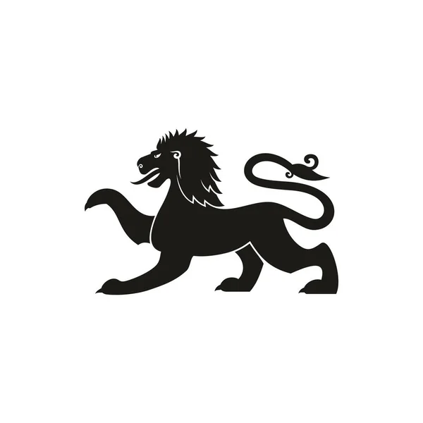 Mythical Creature Isolated Heraldry Dragon Long Tail Vector Lion Heraldic — Stok Vektör