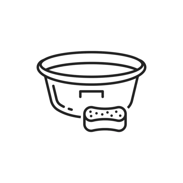Washing Sponge Water Basin Vector Thin Line Icon House Cleaning — Stockvector