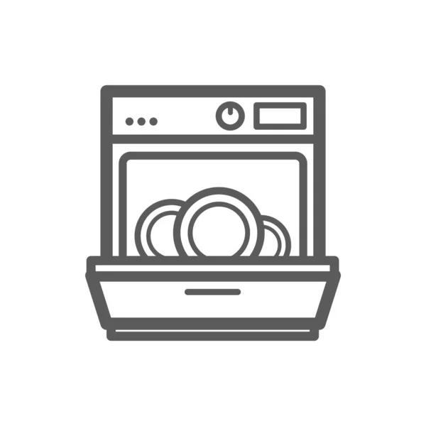 Dishwasher Open Door Vector Thin Line Icon Kitchen Appliances Household — Stok Vektör