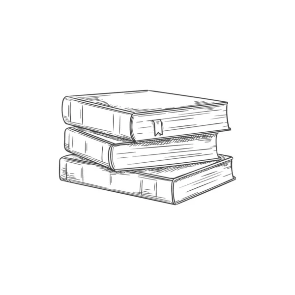 Stack Textbooks Hardcover School Books Sketch Vector Antique Literature Thick — Vetor de Stock