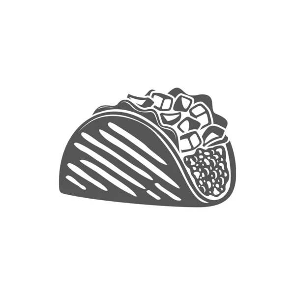 Mexican Tacos Isolated Fried Tortilla Monochrome Icon Vector Fastfood Snack — Stockový vektor