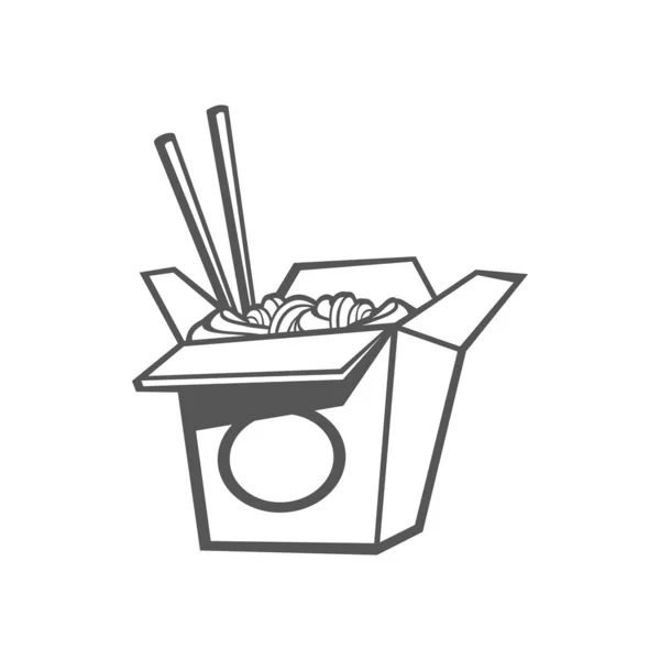 Noodles Sticks Box Isolated Chinese Food Vector Udon Stir Fry — Stok Vektör