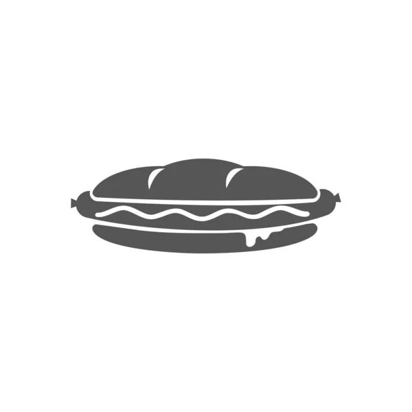 Bun Sausage Isolated Hotdog Fastfood Snack Monochrome Icon Vector Hot — Stockvektor