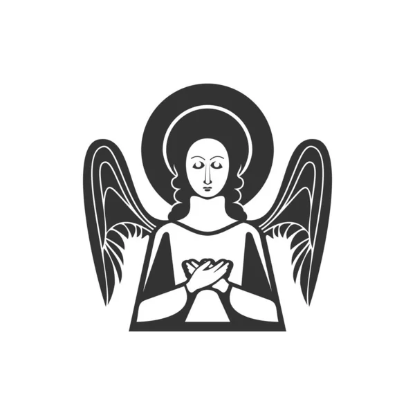Γυναίκα Φτερά Απομονωμένος Άγιος Άγγελος Διάνυσμα Προσεύχεται Θρησκευτική Θηλυκό Φωτοστέφανο — Διανυσματικό Αρχείο