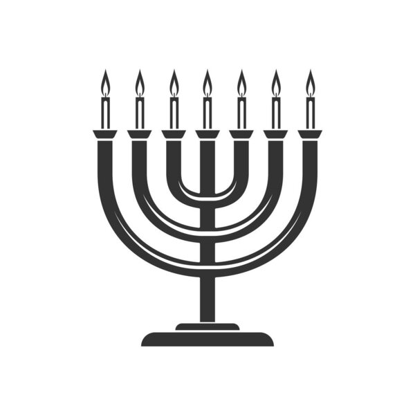 Менора изолировала свечи с горящими свечами. Векторный символ Ханука, подсвечник
