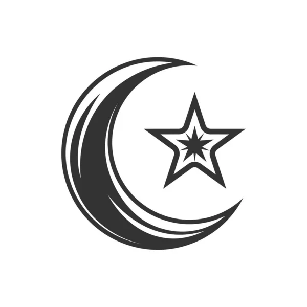 Полумесяц Звезда Луна Изолированная Монохромная Икона Векторный Исламический Символ Лунный — стоковый вектор