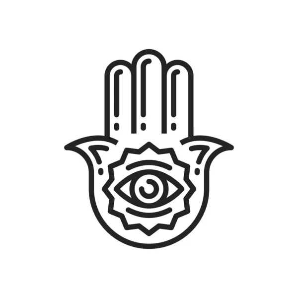 Hamsa Hand Isolated Linear Icon Vector Line Art Jewish Religion — Stock Vector