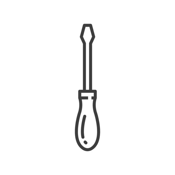 Screwdriver Flattened Tip Isolated Hand Tool Outline Icon Vector Turn — ストックベクタ