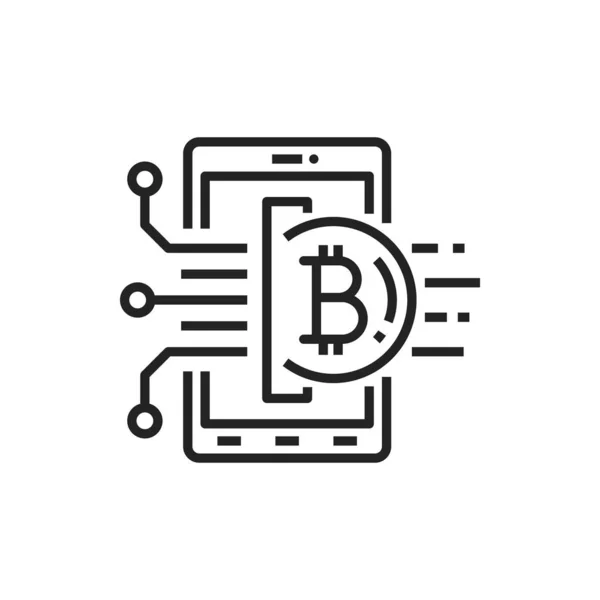 Bitcoin Sign Smartphone Isolated Cryptocurrency Transactions Outline Icon Vector Digital — Stockvector