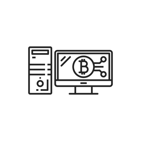 Bitcoin Data Exchange Computer Crypto Mining Isolated Outline Icon Vector — Stockový vektor