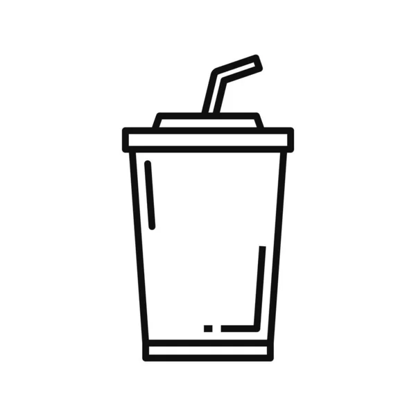 Cola Drink Cup Lid Straw Isolated Outline Icon Vector Takeaway — ストックベクタ