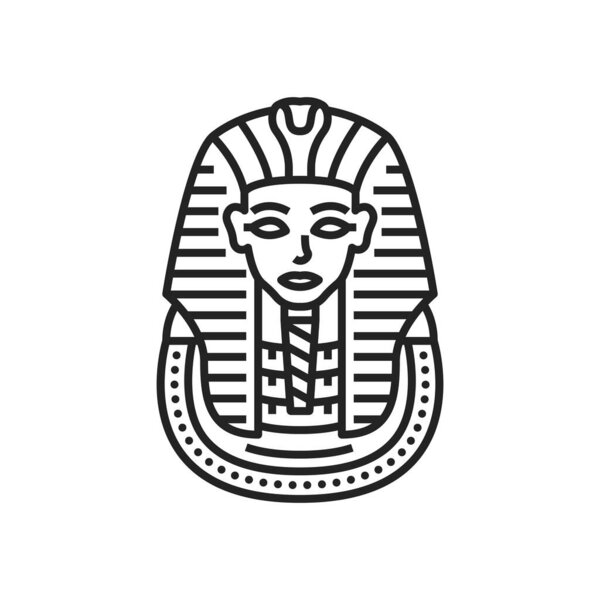 Egypt Pharaoh Tutankhamun burial mask isolated outline vector icon. Egyptian king ancient monochrome symbol