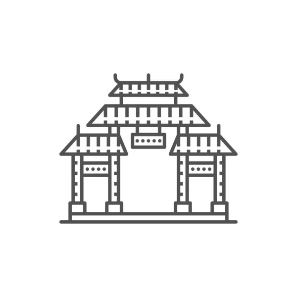 Entrance Roof Isolated Chinese Korean Japanese Gate Outline Icon Vector — Stok Vektör