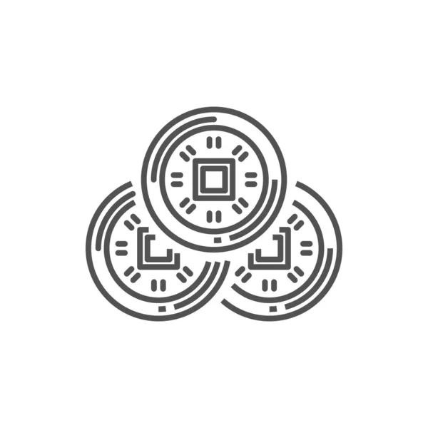 Japan China Coins Isolated Outline Monochrome Icon Vector Asian Metal — 图库矢量图片