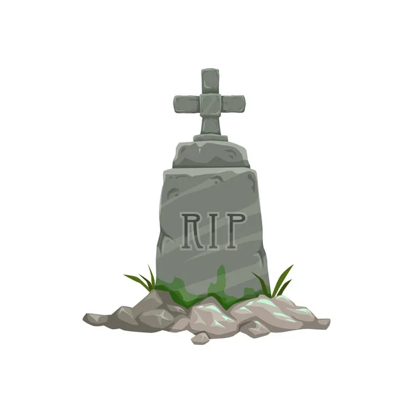 Tombstone Cross Icon Grave Grass Vector Halloween Isolated Object Cemetery — Vector de stock