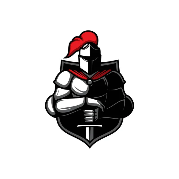 Knight Sword Shield Vector Icon Medieval Mascot Warrior Soldier Guard — 图库矢量图片
