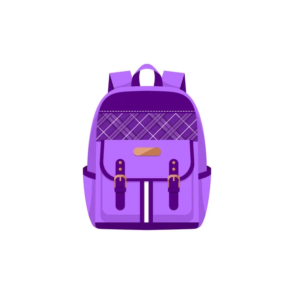 Backpack Bag Back Pack Rucksack Purple Luggage Schoolbag Vector Flat — Vettoriale Stock