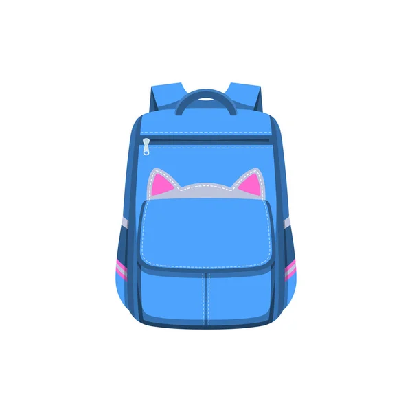 Backpack Bag Kid Schoolbag Rucksack Blue Pink Kitty Pockets Vector — ストックベクタ