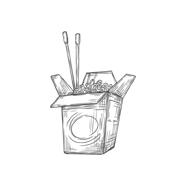Chinese Noodles Chopsticks Box Isolated Monochrome Icon Vector Open Takeout — Wektor stockowy