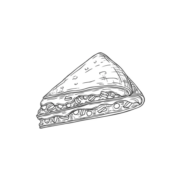 Mexican Quesadilla Fastfood Snack Monochrome Sketch Icon Vector Exotic Culinary — Stockvector