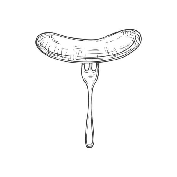 Food Snack Isolated Grilled Hot Sausage Fork Monochrome Sketch Icon — Stok Vektör