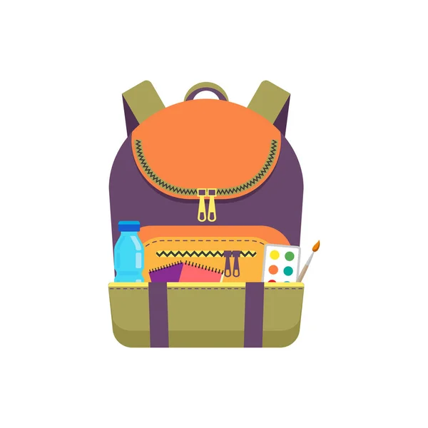 Rucksack Stationery Items Back School Item Isolated Icon Vector Education — Wektor stockowy