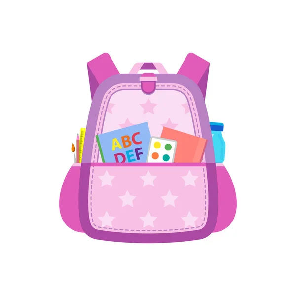 Education Study Bag Girlish Backpack Abc Book Paints Textbook School — Archivo Imágenes Vectoriales
