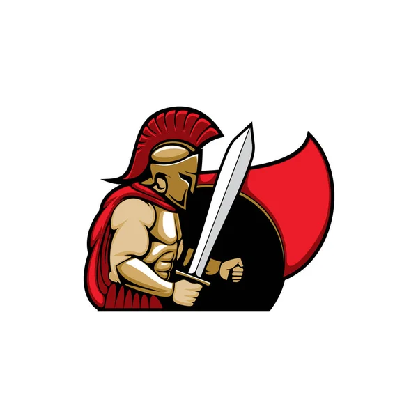 Sparta Centurion Soldier Isolated Man Shield Sword Red Cloak Helmet — Vetor de Stock