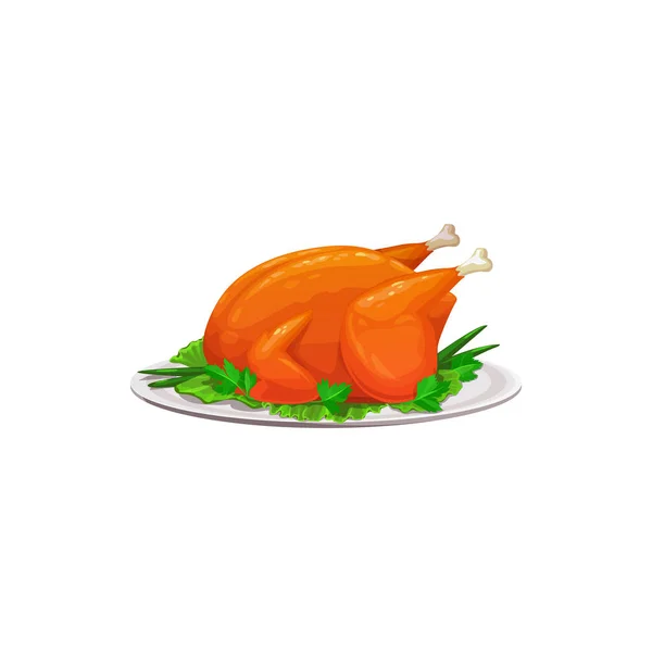 Roasted Turkey Chicken Isolated Vector Icon White Background Festive Meal — Stockvektor
