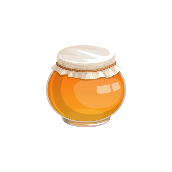 Honey Glass Jar Isolated Vector Icon Apiary Product Covered Cloth —  Vetores de Stock