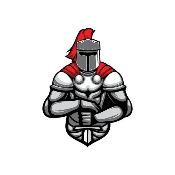 Рыцарь Тамплиер Металлическом Шлеме Нагруднике Меч Скрещенных Руках Изолированная Икона — стоковый вектор