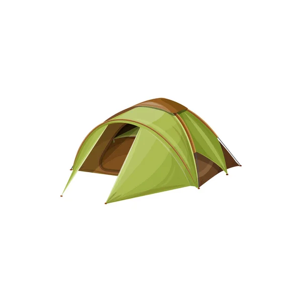 Зеленый Двухместный Кемпинг Палатка Изолирована Плоский Мультфильм Икона Векторный Реалистичный — стоковый вектор