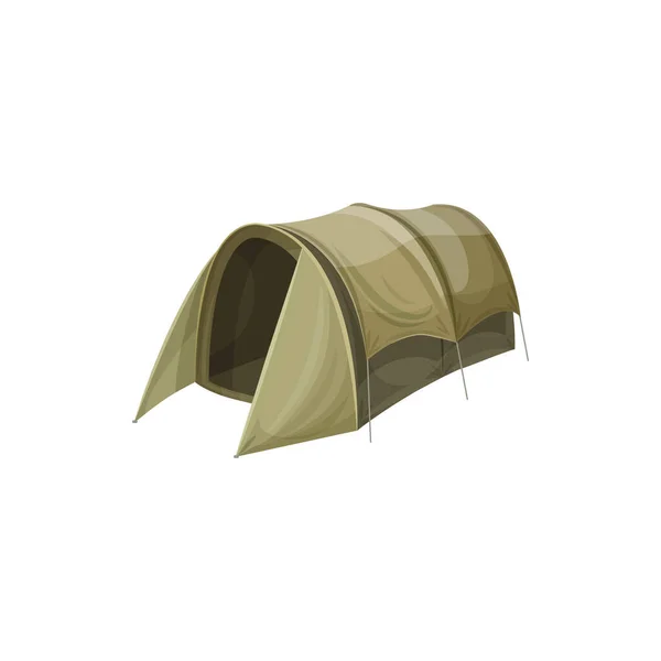 Camping tent with two rooms and hall isolated realistic icon. Vector campsite house for outdoor recreation. Sport and travel tourist marquees with ropes. Cartoon tent, hiking equipment house