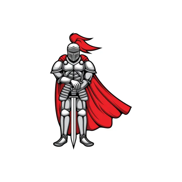 Templar Knight Metal Helmet Breastplate Sword Crossed Hands Isolated Icon — Stockvector