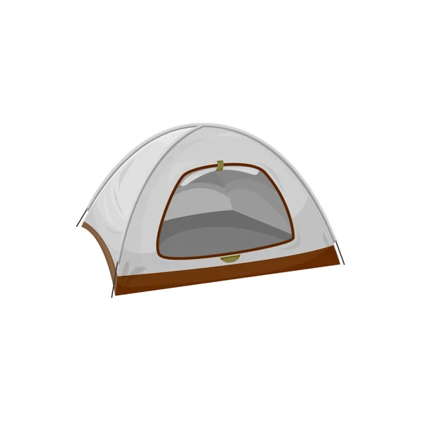 Outdoor white hiking home, one room camping tent isolated realistic icon. Vector cartoon campsite house for outdoor recreation, hiking equipment. Camping tent with one room, big net on windows