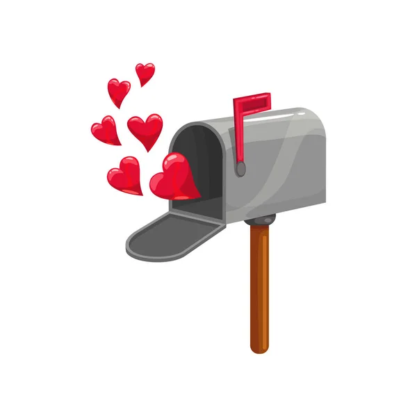 Open Mailbox Met Harten Rode Vlag Geïsoleerd Vector Brievenbus Valentijnsdag — Stockvector