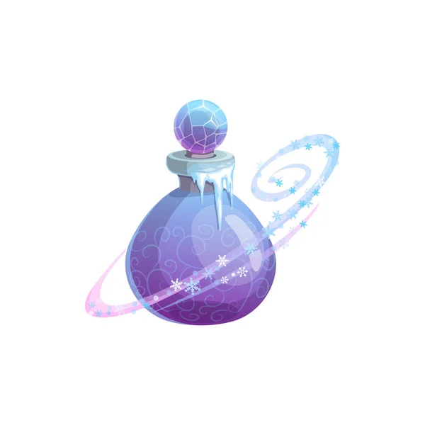 Potion Bottle Vector Icon Magic Elixir Glass Flask Icicles Snowflakes — Vettoriale Stock