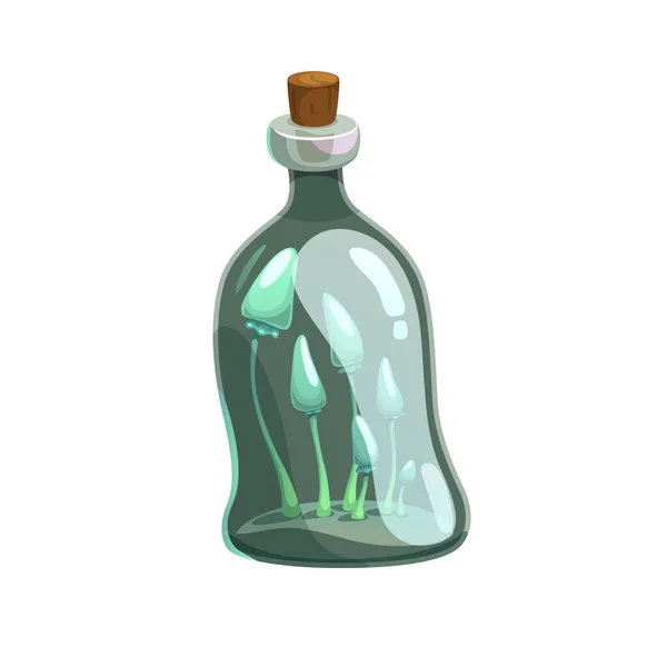 Векторная Иконка Бутылки Зелья Стеклянная Колба Пылающими Грибами Волшебный Эликсир — стоковый вектор