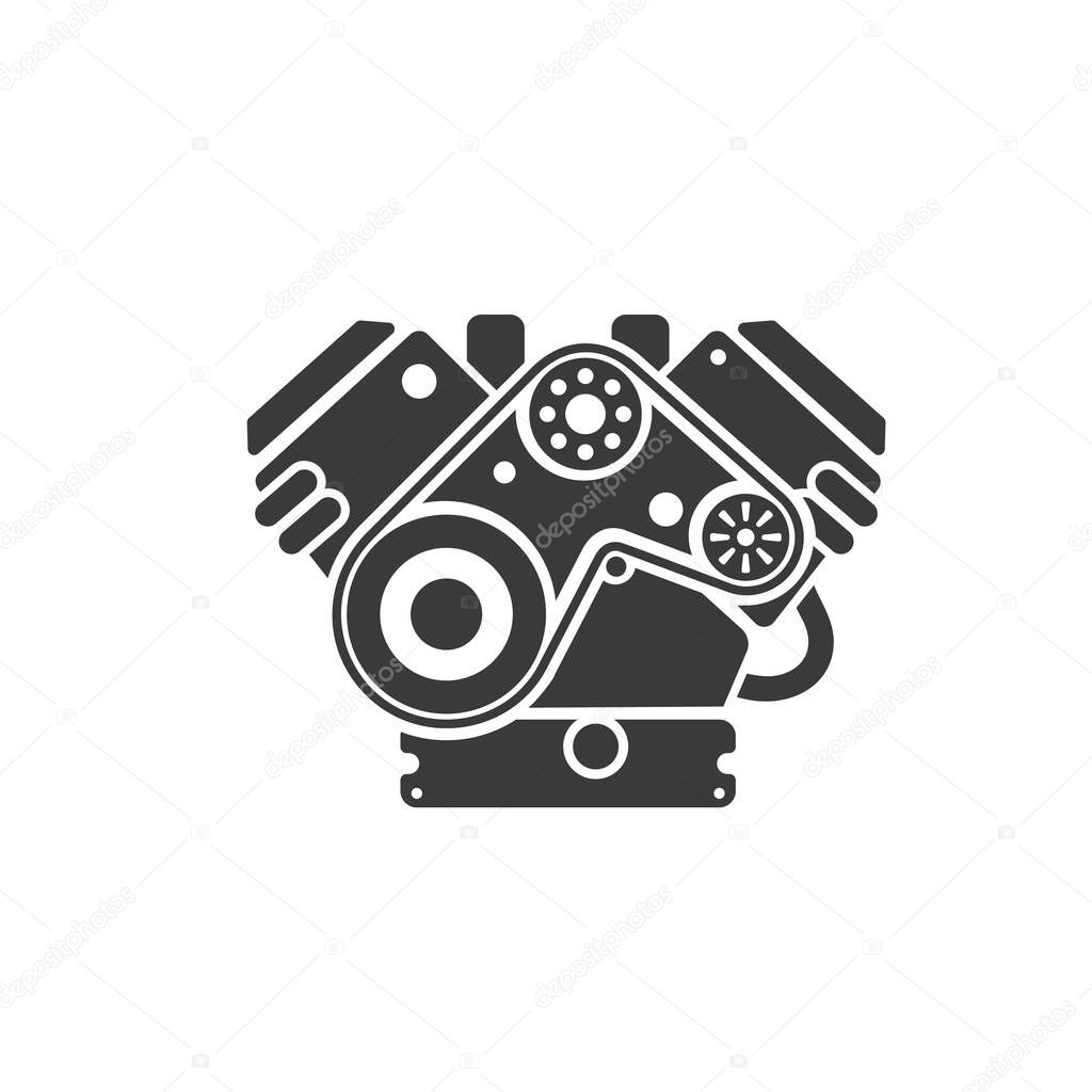 Car engine isolated vehicle motor monochrome icon. Vector internal combustion engine, vehicle spare part. Turbo machinery gear, automobile generator icon. Reciprocating piston engine, truck energy