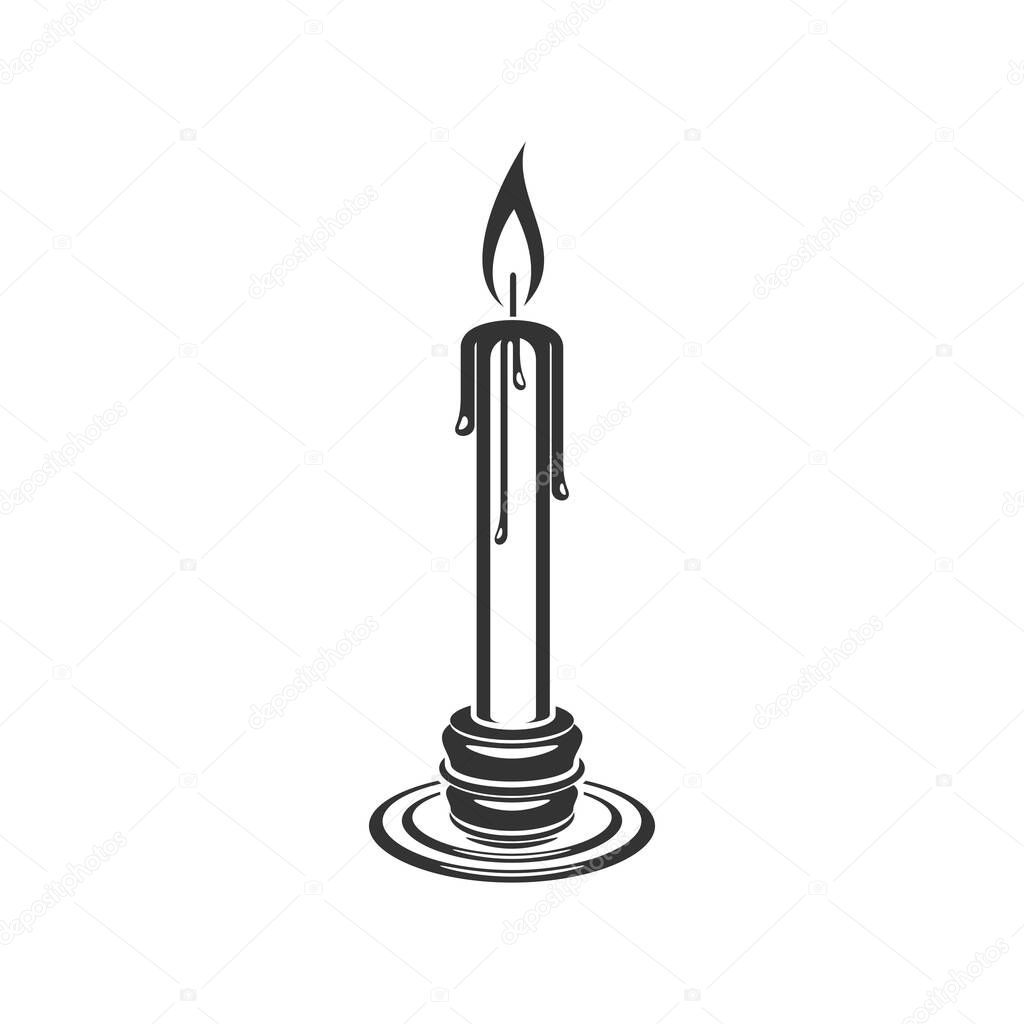 Burning candle with flame isolated religion symbol. Vector monochrome candlestick candelabra with candle