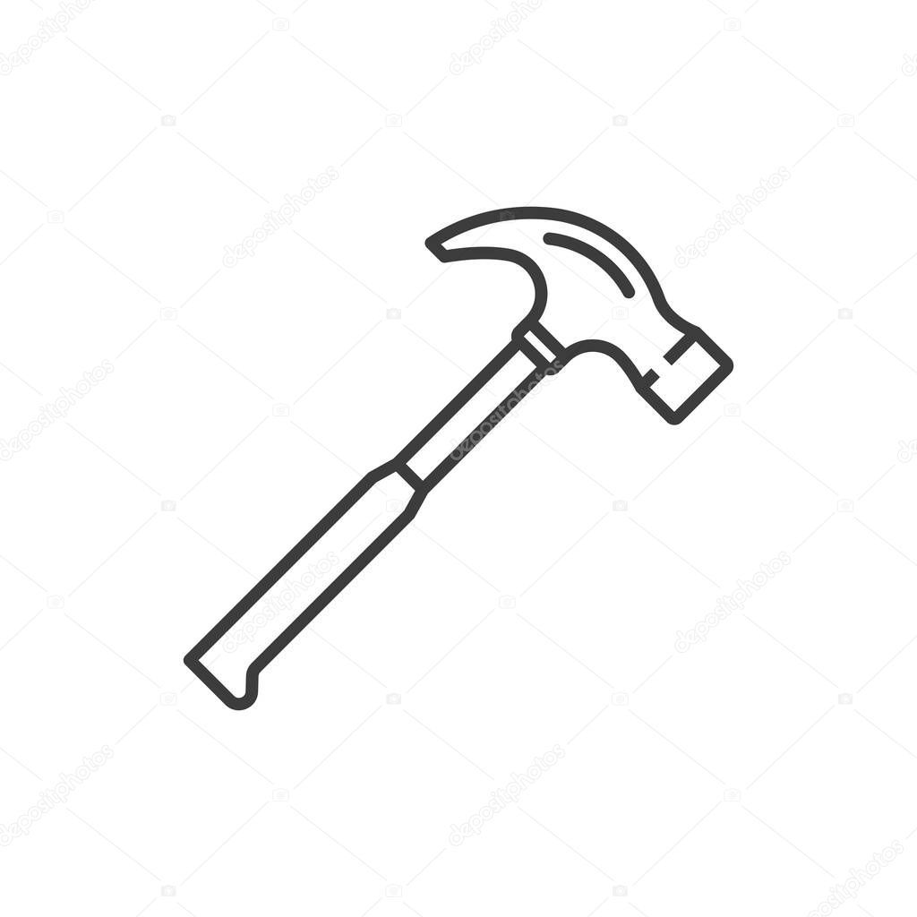 Hammer isolated carpenter instrument outline icon. Vector closeup of renovation hardware, hammer linear object. Repair and construction work tool, framing mallet, hand tool with wooden handle