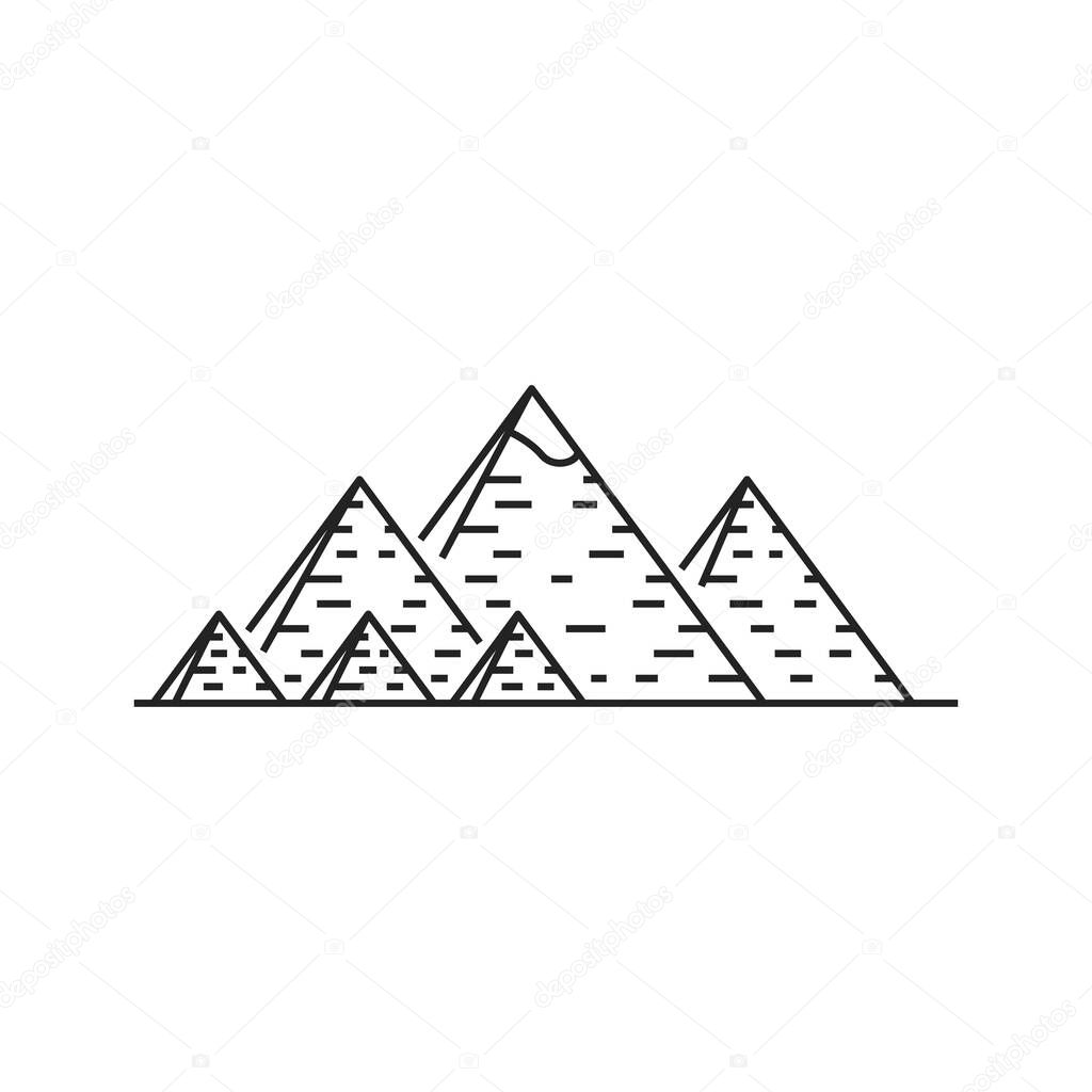 Egyptian pharaohs pyramids complex isolated outline vector icon. Ancient Egyptian monochrome symbol. historical famous touristic attractions in african desert, Giza plateau